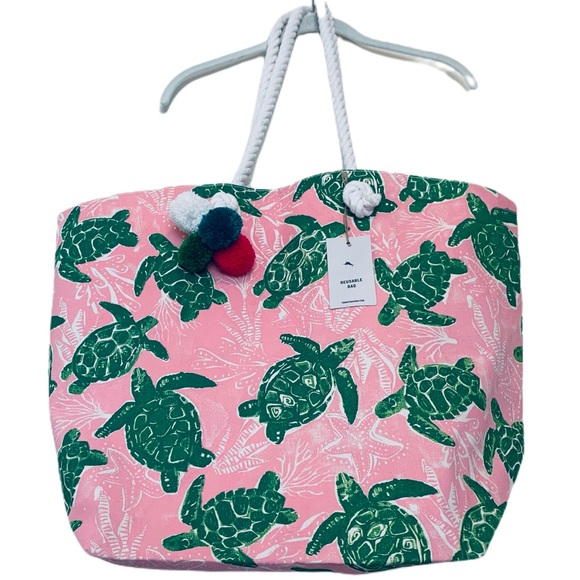 Tommy Bahama Handbags - Tommy Bahama Turtles Reusable Tote Bag Pink Green